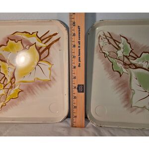 Vintage Metal Serving Trays Floral Mid Century Cottage Kitchen Set